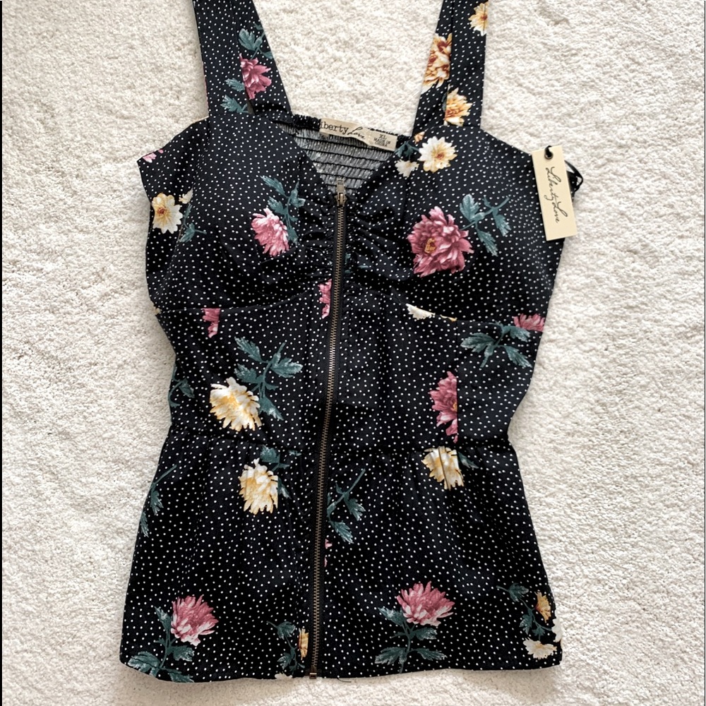 New “Liberty Love” Sexy Baby Doll Floral and Black Zipper Closure Top Size XL